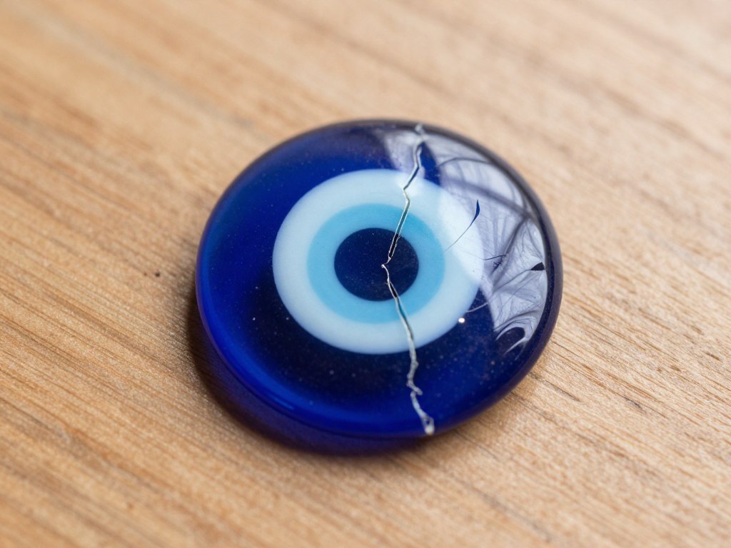 Pęknięty amulet Oko Proroka nazar, który ma chronić przed pechem