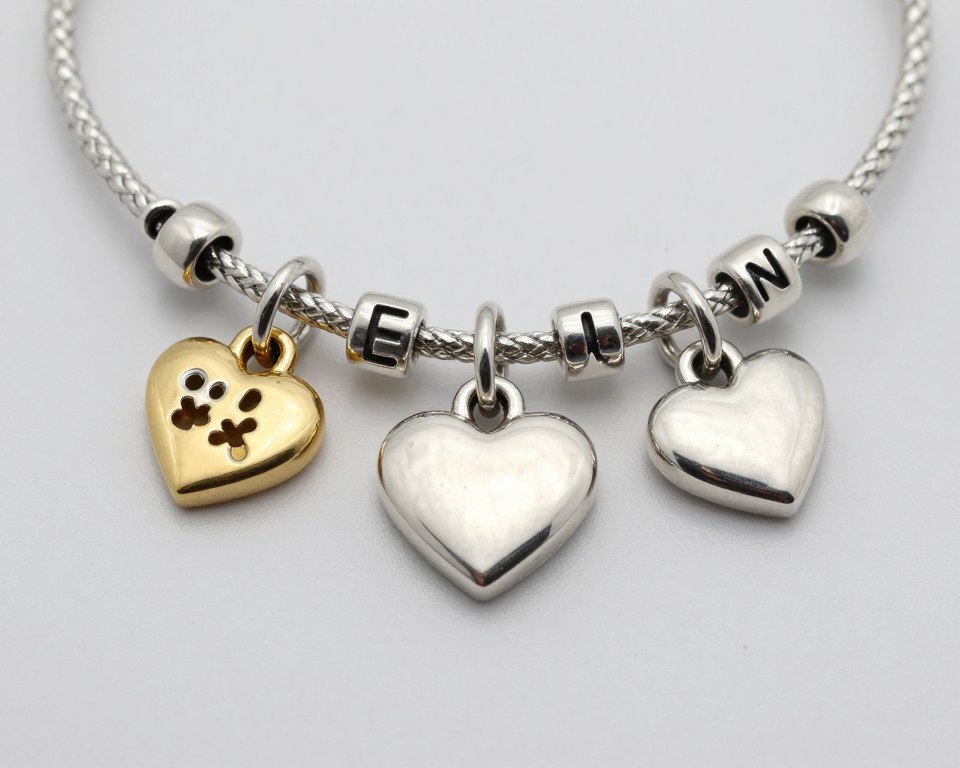 metalowe zawieszki serduszka attached to friendship bracelet